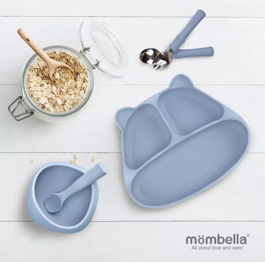 Mombella Silikon Tallerken Panda - Blå