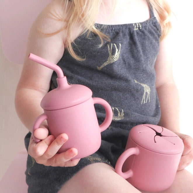 Drikkekopp med Sugerør i Silikon Dusty Rose