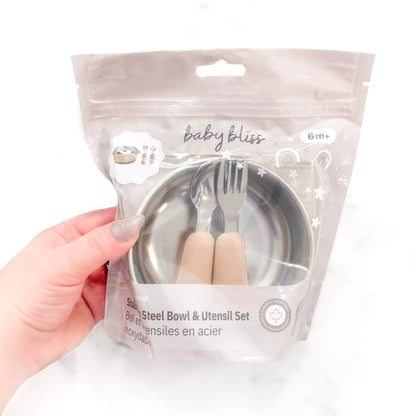Baby Bliss Spisesett i Rustfritt Stål Almond