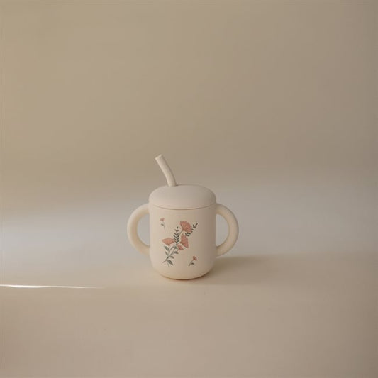 Mushie Silikon Kopp med Sugerør Blomster