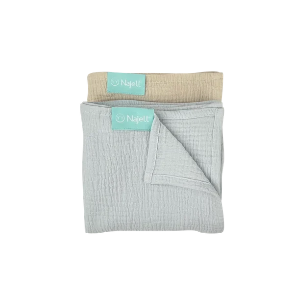 Najell Muslintæpper 2stk - Ivory White/Sky Blue