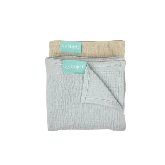 Najell Muslintæpper 2stk - Ivory White/Sky Blue