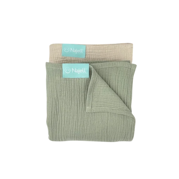 Najell Muslintæpper 2stk - Ivory White/Agave Green