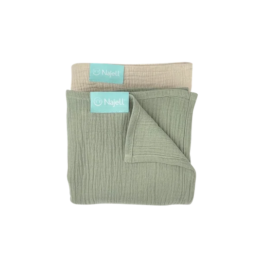 Najell Muslintæpper 2stk - Ivory White/Agave Green