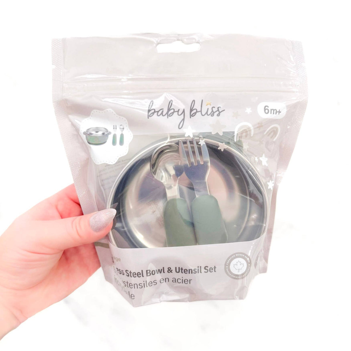Baby Bliss Spisesett i Rustfritt Stål Sage