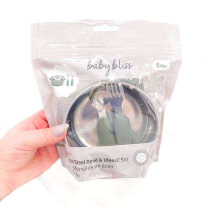 Baby Bliss Spisesett i Rustfritt Stål Sage