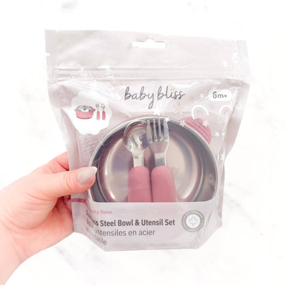 Baby Bliss Spisesett i Rustfritt Stål Dusty Rose