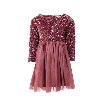 Salto Lottie Velour Paljettkjole med tyll skjørt Rosa