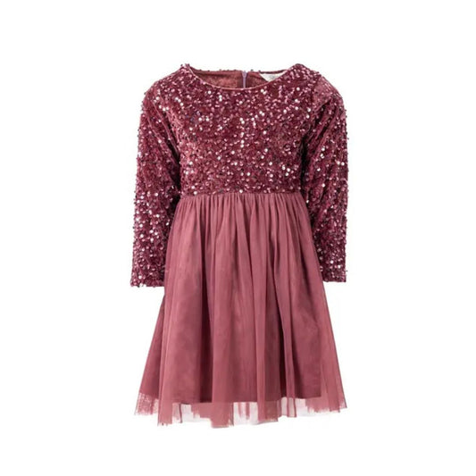 Salto Lottie Velour Paljettkjole med tyll skjørt Rosa