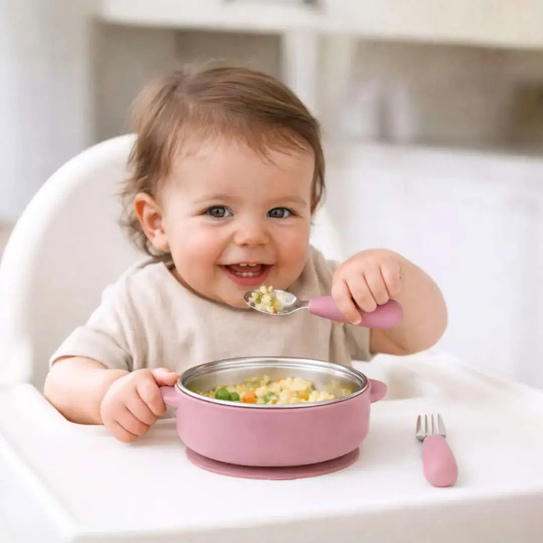 Baby Bliss Spisesett i Rustfritt Stål Dusty Rose
