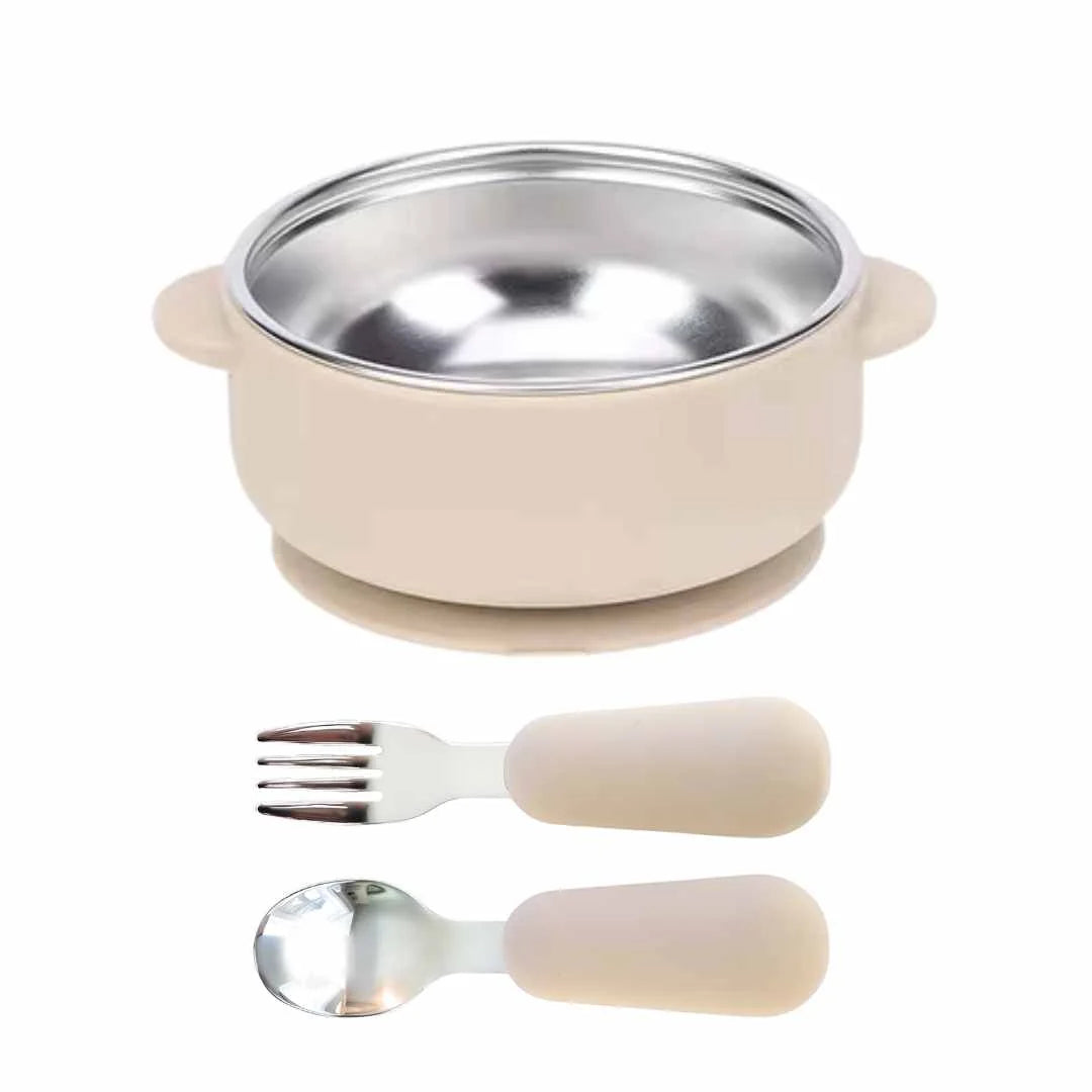 Baby Bliss Spisesett i Rustfritt Stål Almond