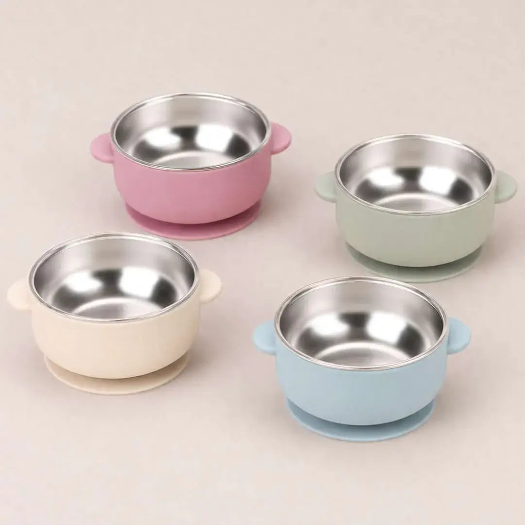 Baby Bliss Spisesett i Rustfritt Stål Almond