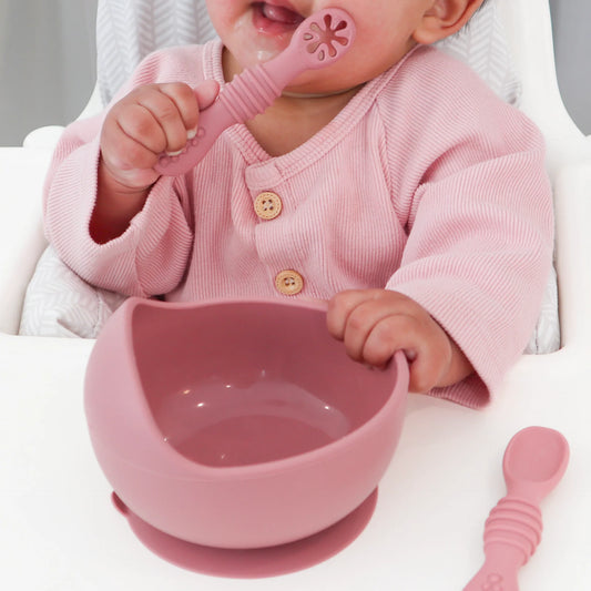 Baby Bliss Skål og Treningskjeer Rosa