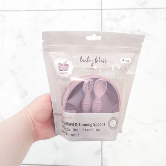 Baby Bliss Skål og Treningskjeer Dusty Pink