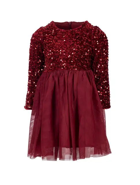 Salto Lottie Velour Paljettkjole med tyll skjørt Rød