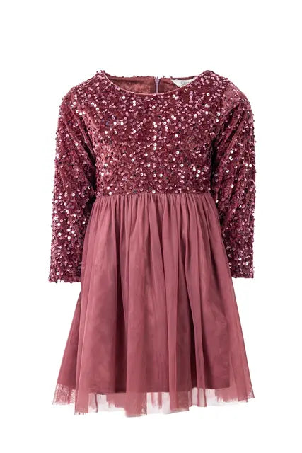 Salto Lottie Velour Paljettkjole med tyll skjørt Rosa