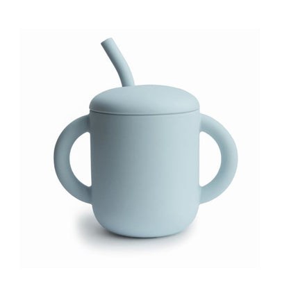 Mushie Silikon Kopp med Sugerør Powder Blue