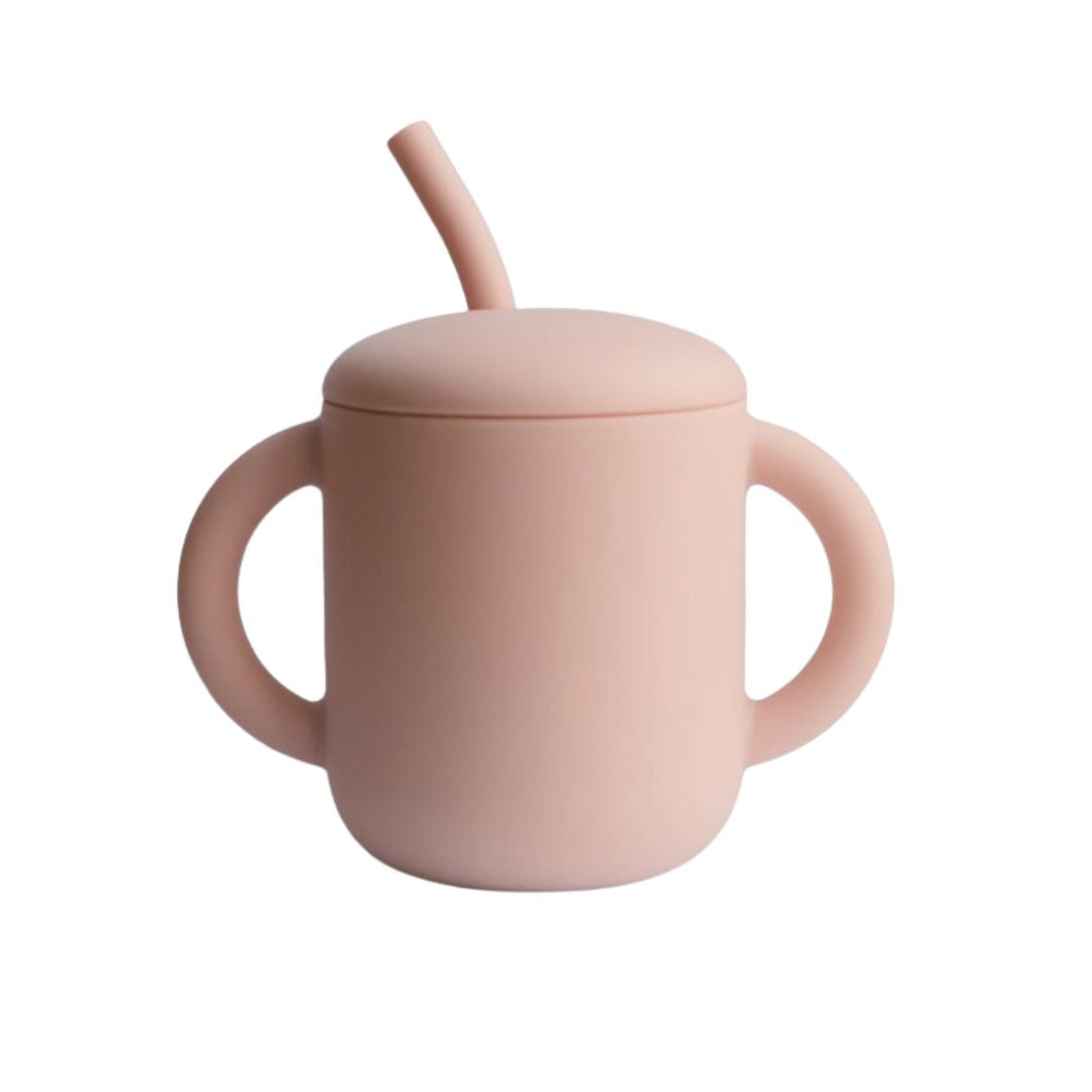 Mushie Silikon Kopp med Sugerør Blush