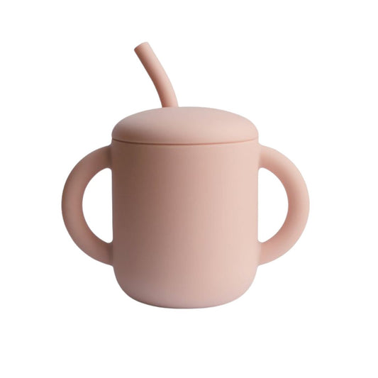Mushie Silikon Kopp med Sugerør Blush