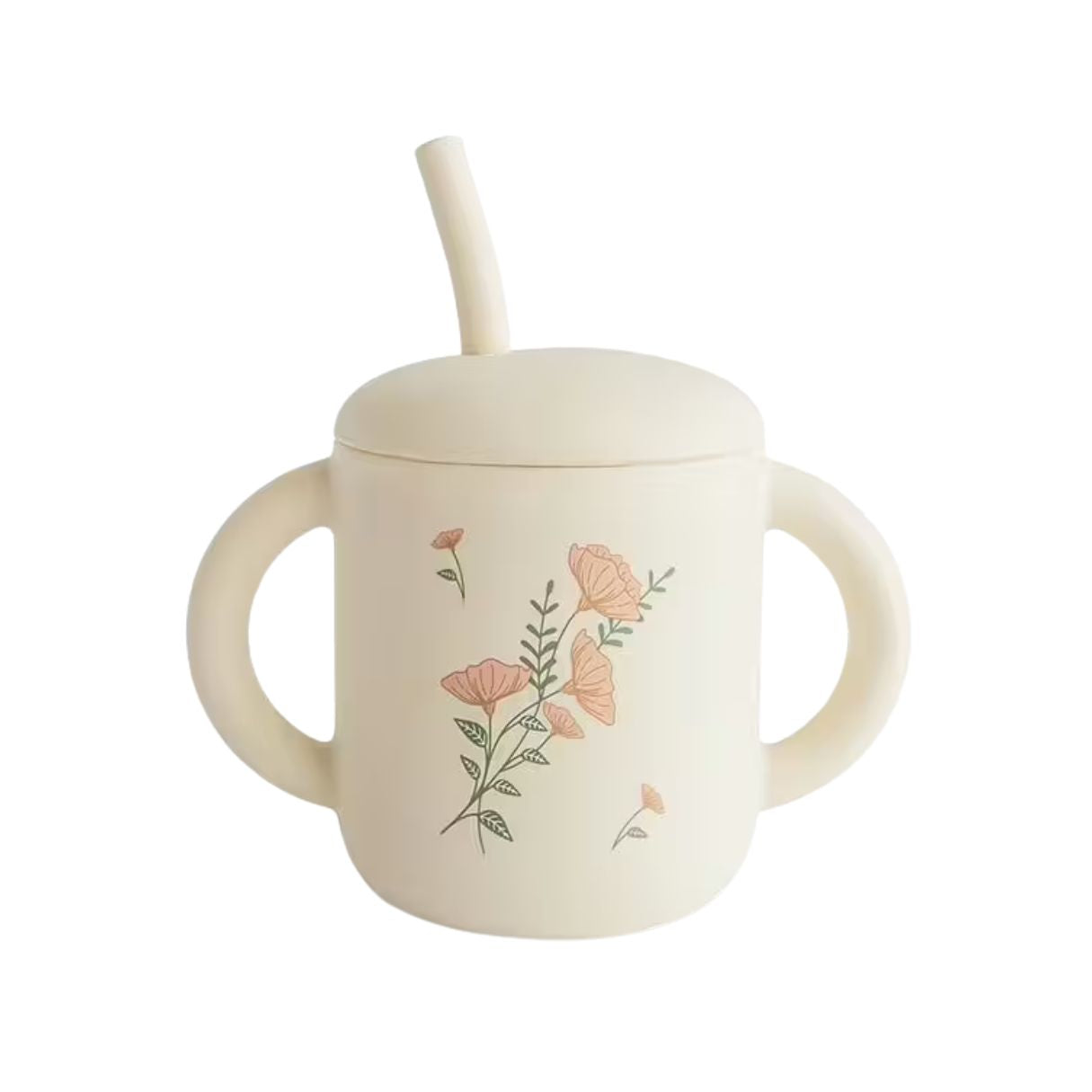 Mushie Silikon Kopp med Sugerør Blomster