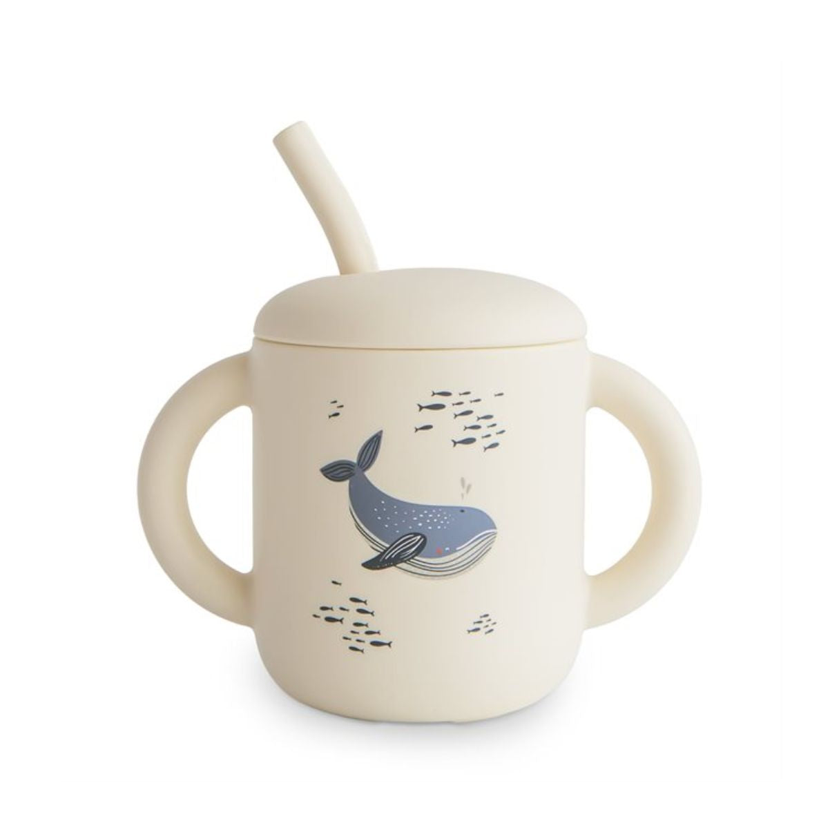 Mushie Silikon Kopp med Sugerør Hval