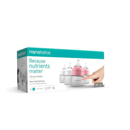 Nanobébé Flexy Silkon Flaske 150ml 4pk - Rosa og Hvit