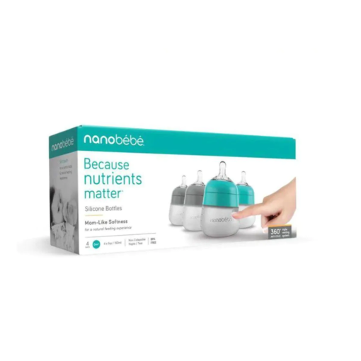 Nanobébé Flexy Silikontåteflaske 150ml Teal & Grå 4pk - Bilde 2