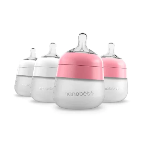 Nanobébé Flexy Silikontåteflaske 150ml Rosa & Hvit 4pk