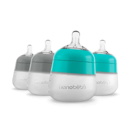 Nanobébé Flexy Silikontåteflaske 150ml Teal & Grå 4pk